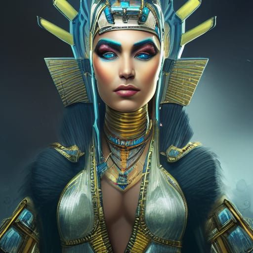 Cyberpunk Egyptian Queen Portrait in Dark Fantasy Style