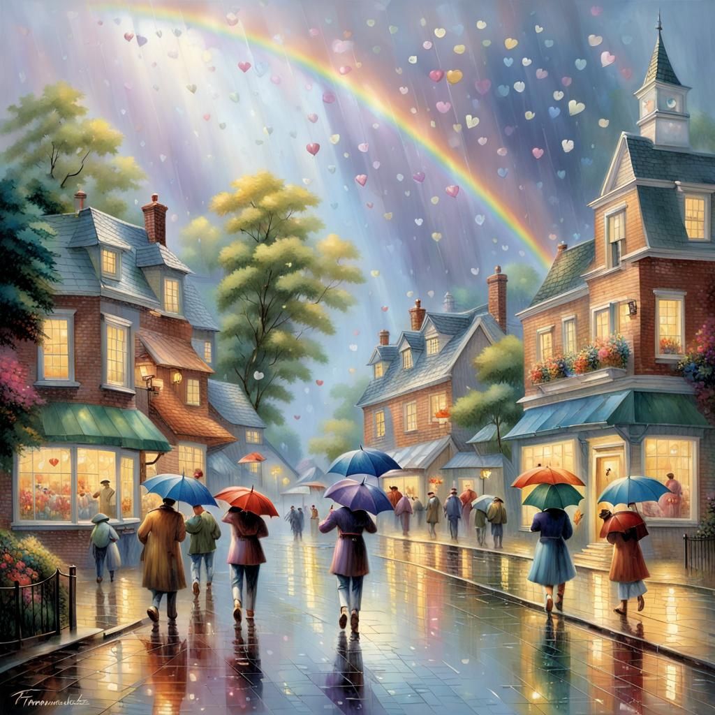 Rainbow Hearts Shower: A Luminist-Inspired Scene