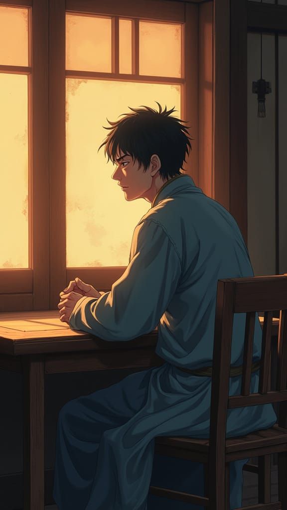 Melancholic Man in Ancient Chinese Anime Style