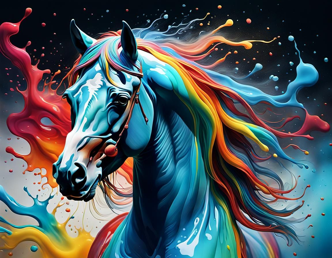 Surreal Horse Made of Paint in Digital Art