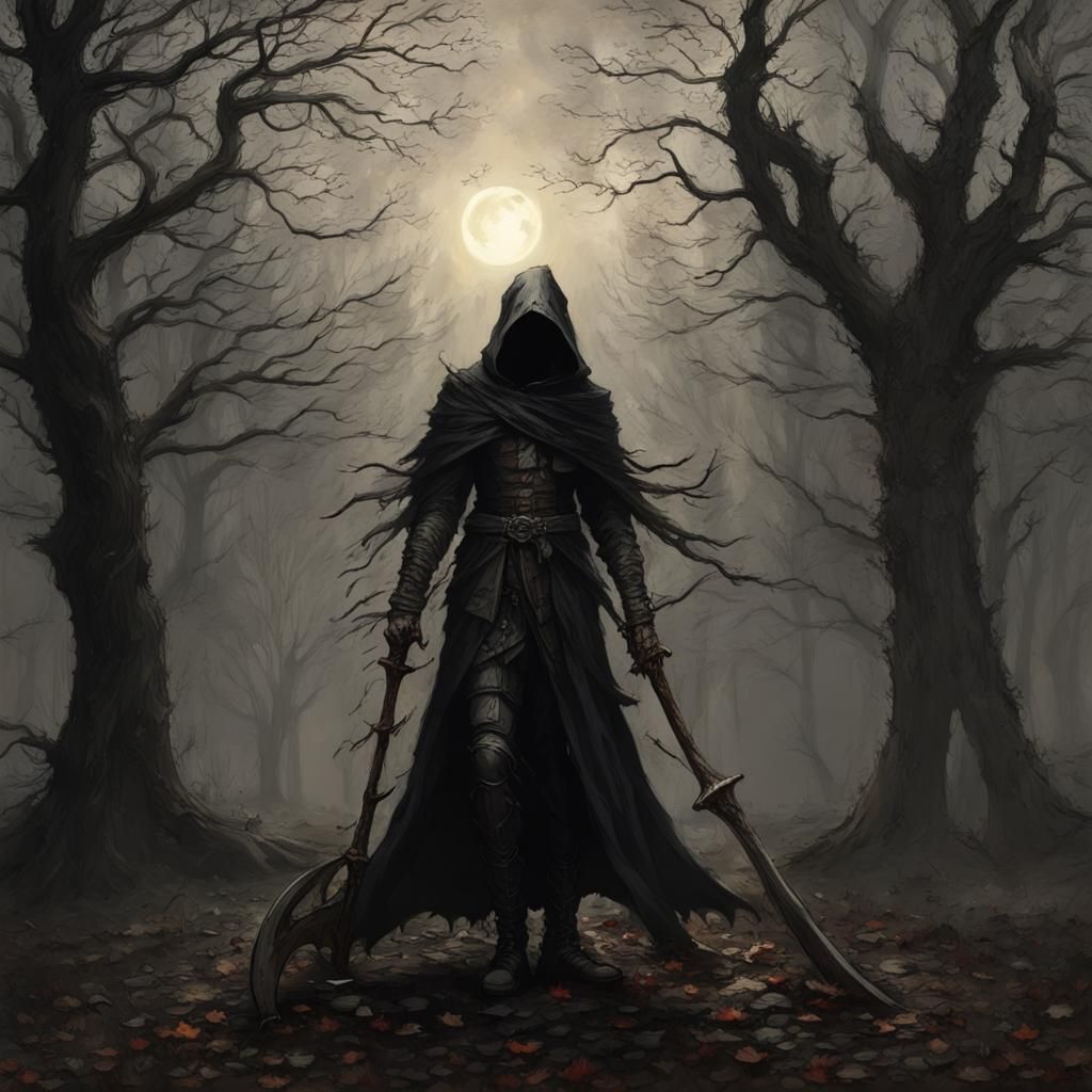 Dark Fantasy Fallen Angel in Gloomy Forest