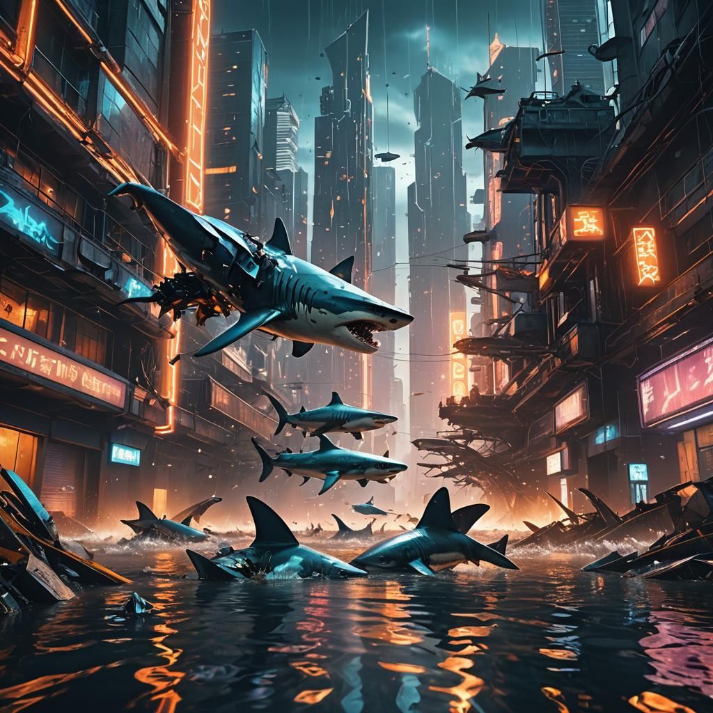 Sharks in Tsunami Ravage Future City