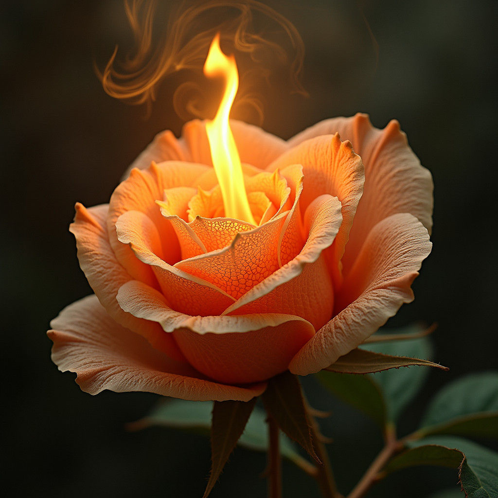 Fiery Rose: A Surreal Transformation