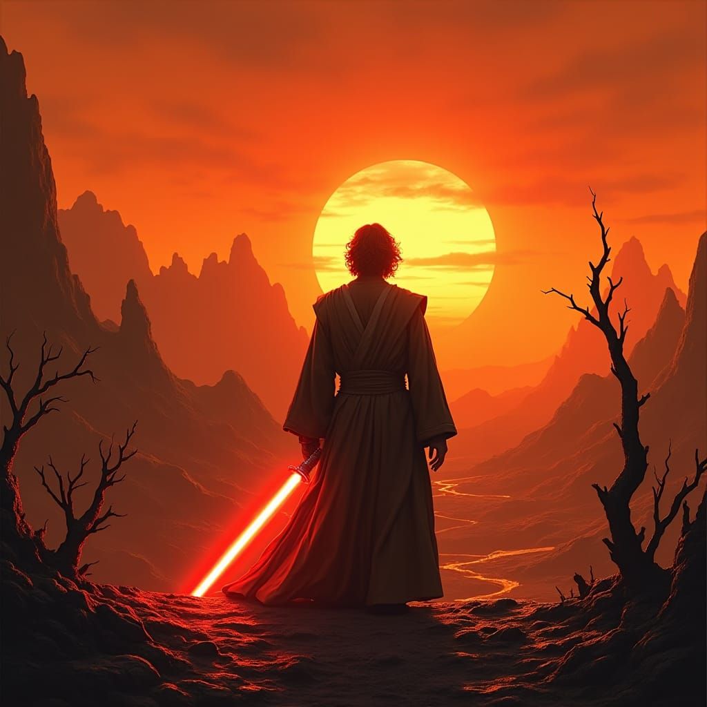 Anakin Skywalker on Mustafar in Matte Painting Style