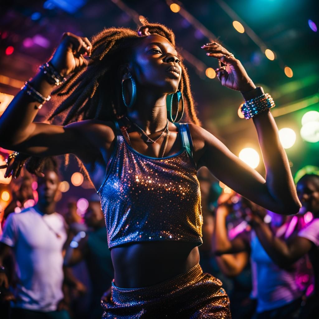 Caribbean Girl Dancing Shatta in Nightclub Photo