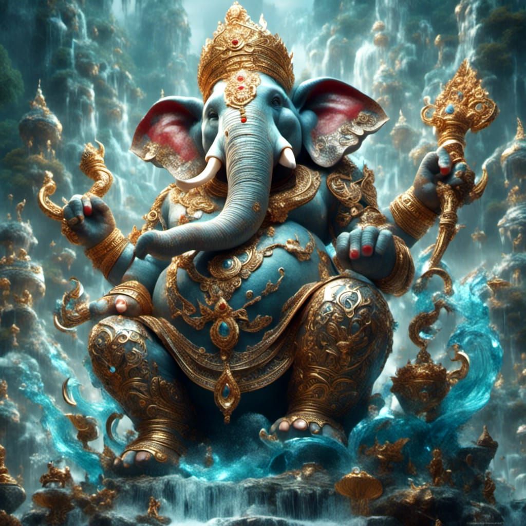 Ganesha Preparing for Combat in Retrofuturist Style