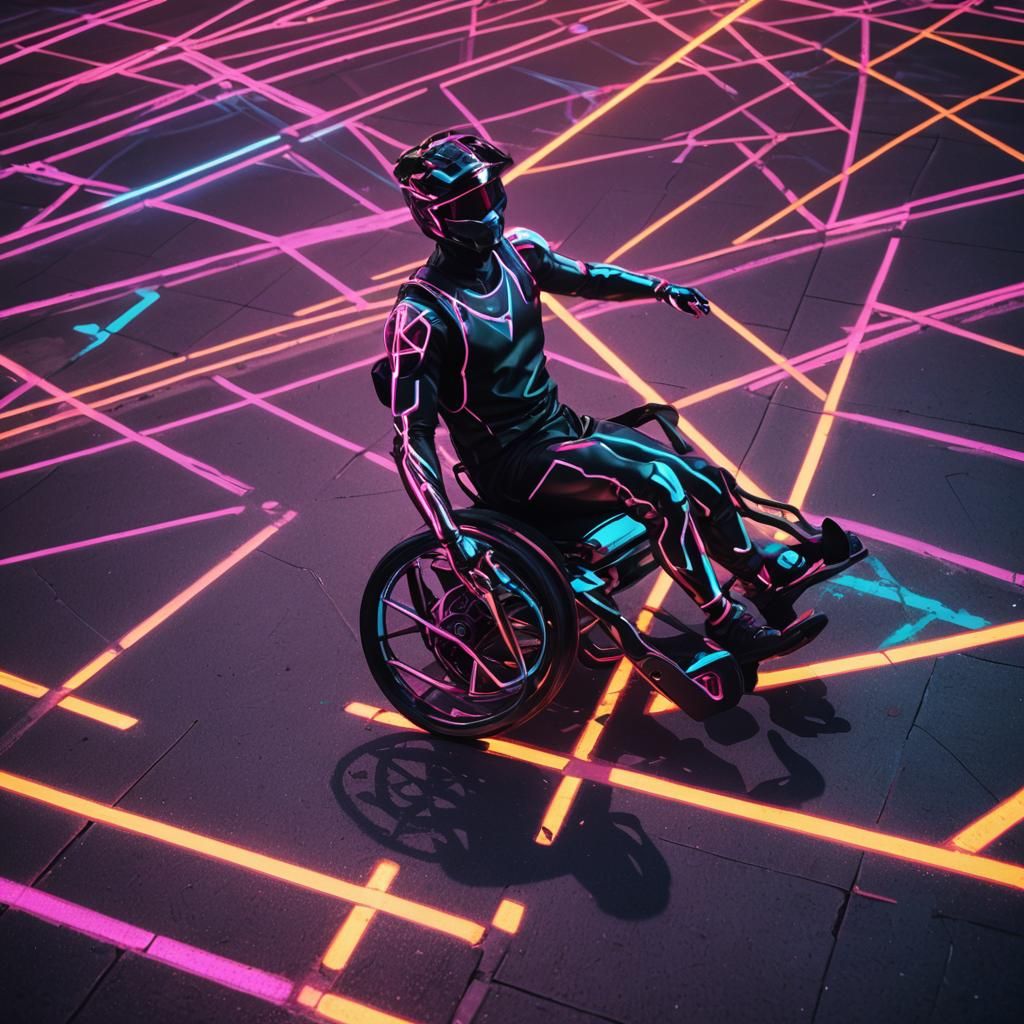 Victorious Wheelchair Athlete in Synthwave Neon Style