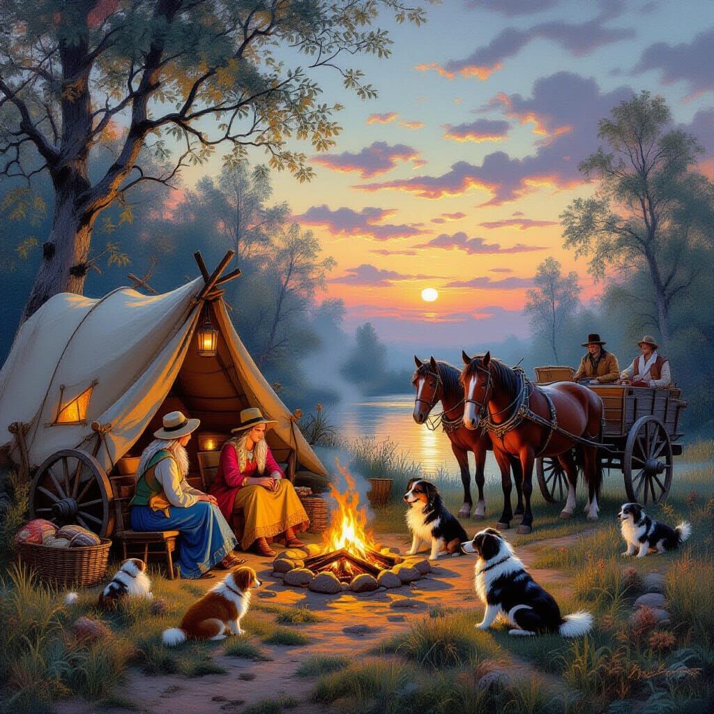 Gypsy Camp at Dusk in Romantic Style