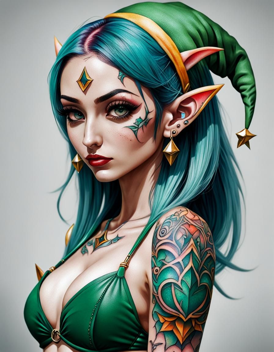 Bikini Elf with Tattoo and Piercing