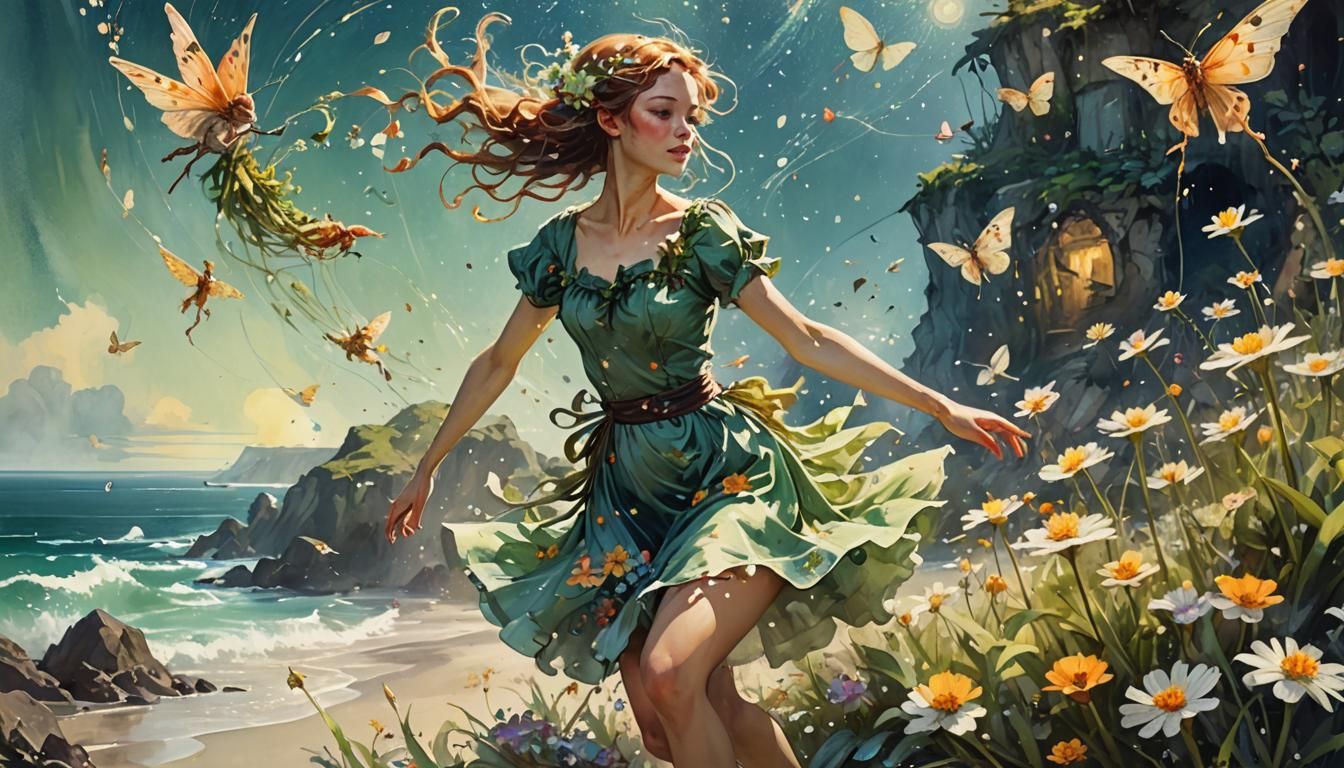 Enchanted Fairy Dance on Summer Seaside