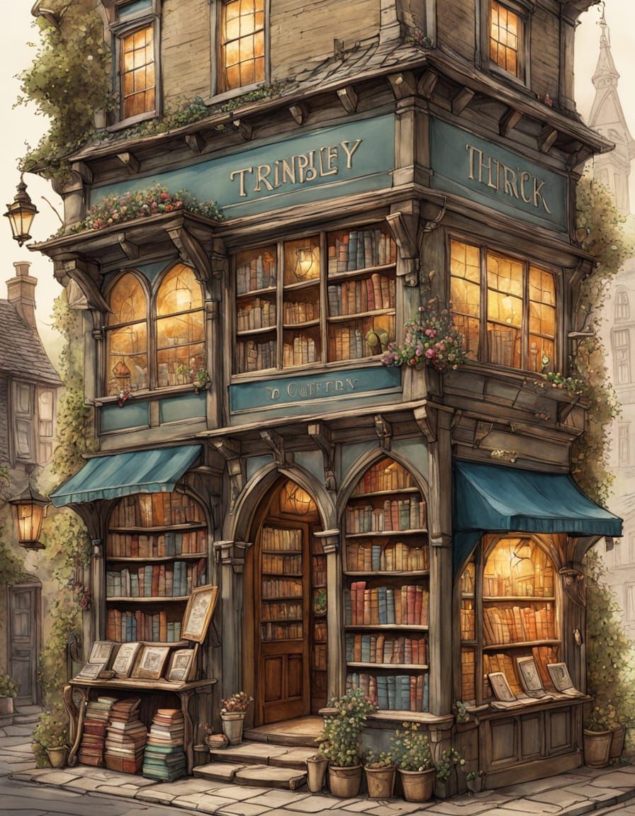Quaint Bookshop in Brambly Hedge Style Illustration