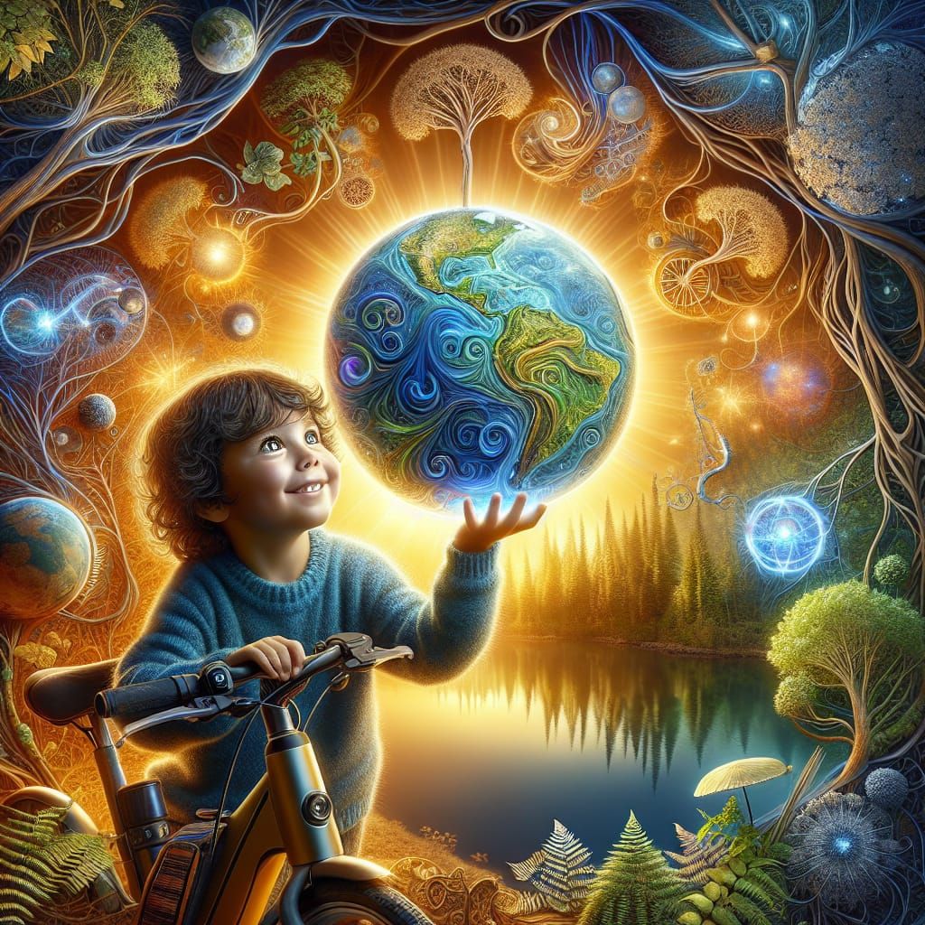 Vivid Earth Sphere Held by Child in Forest