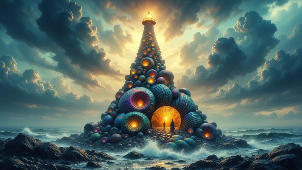 Nautilus Shell Lighthouse in Dreamy Surrealist Style