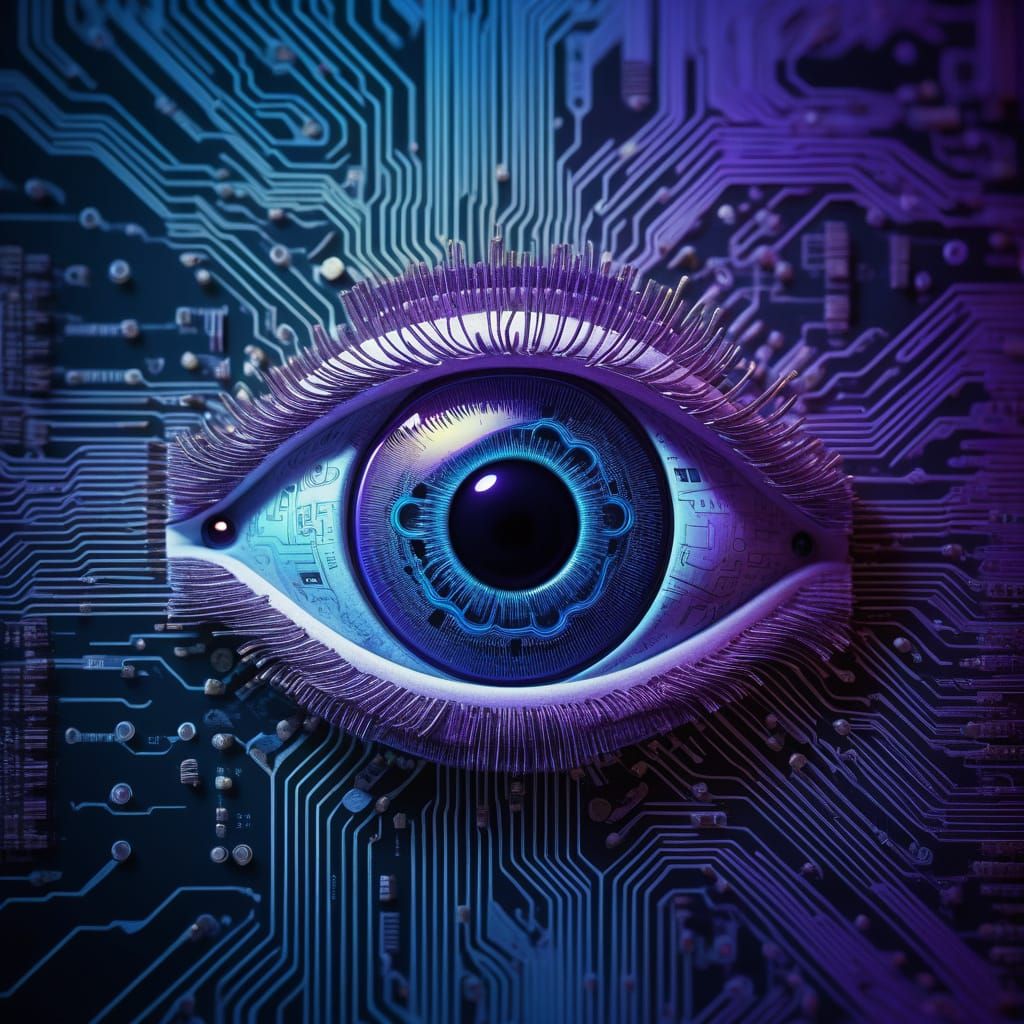 Eye Within Computer Chip Digital Illustration
