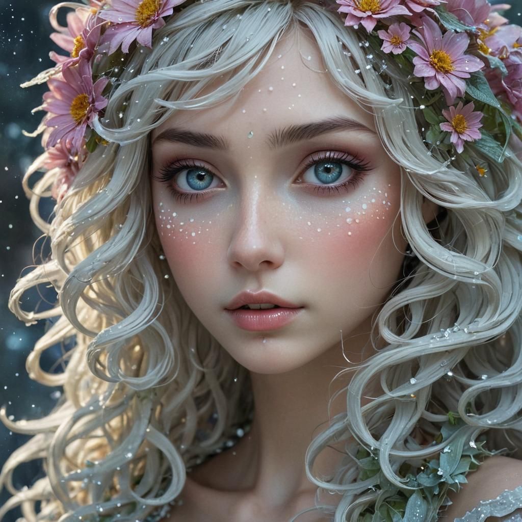 Hazy Fairy Profile with Crystal Zinnia Flower