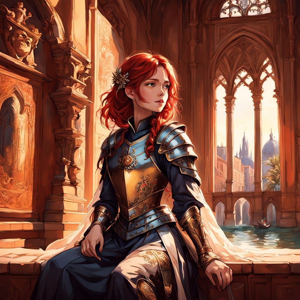 Elegant Templar Maiden Basks in Renaissance Palace