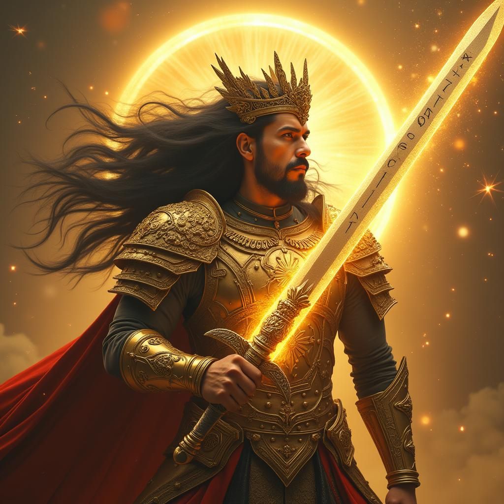 Majestic God Emperor in Golden Armor with Sword