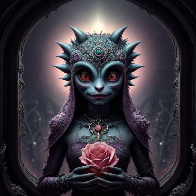 Cute Rose Creature with Big Eyes: Fantasy Art