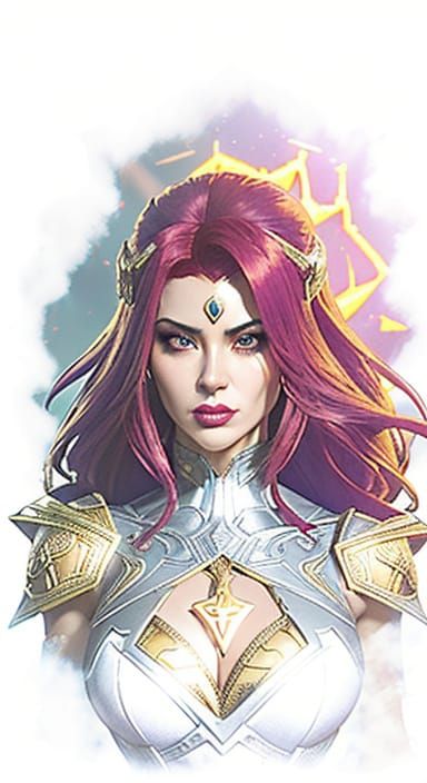 Epic Fantasy Warrior in Golden Corset and Red Cape