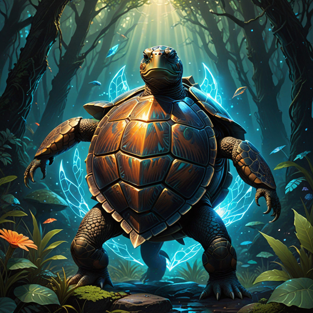 Heroic Turtle Defends Friends with Glowing Shield in Vibrant...