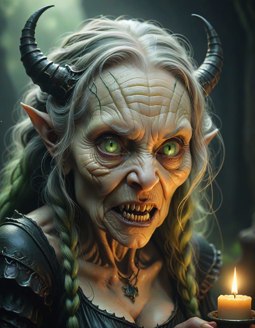 Elderly Devil Woman in Dark Fantasy Portrait