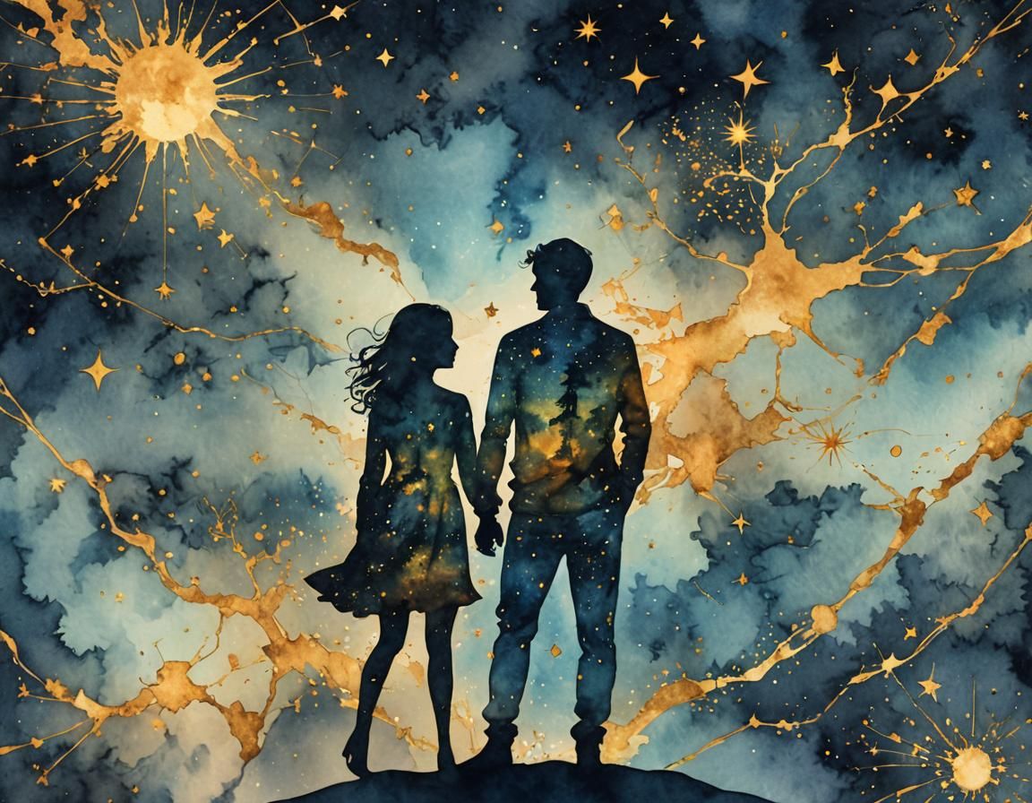 Surreal Starry Night Double Exposure in Watercolor