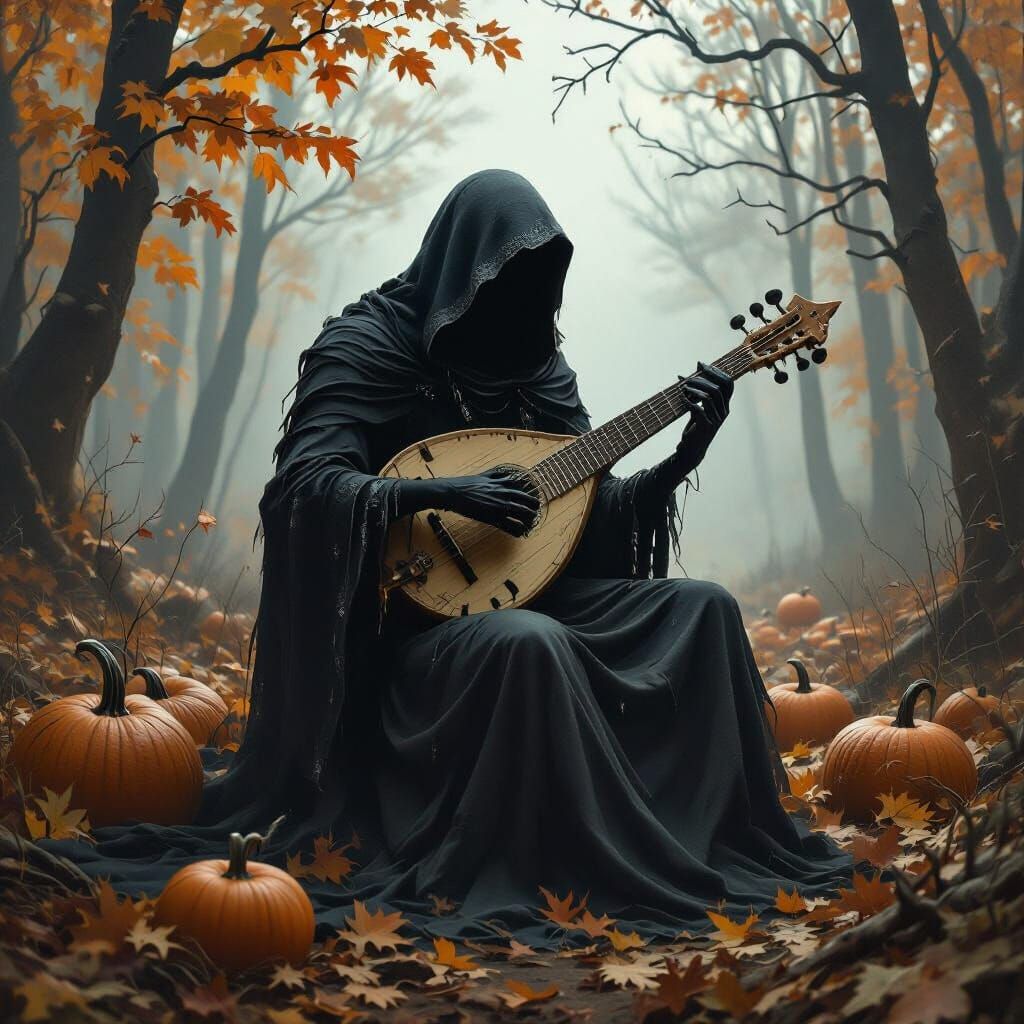 Spectral Musician in Autumn Forest