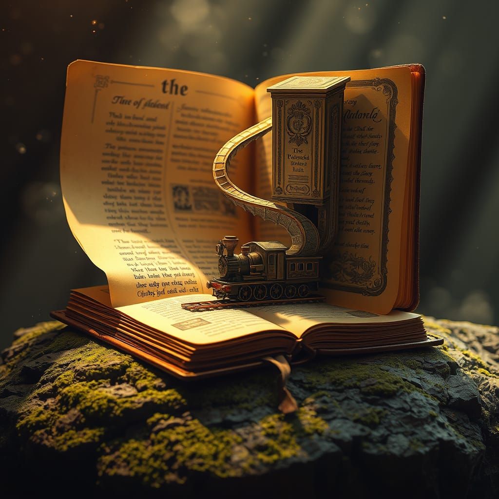 Steampunk Train Emerges from Ancient Book