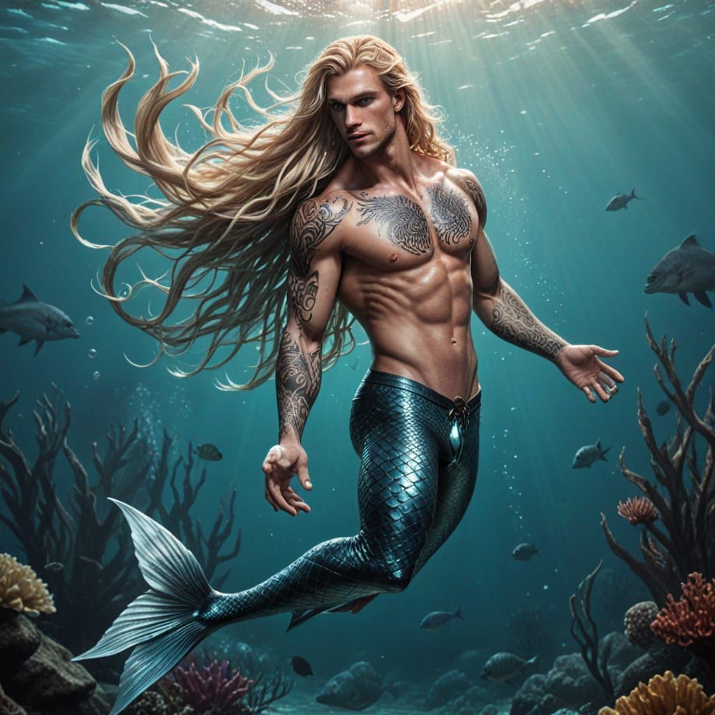 Handsome Merman in Oceanic Setting
