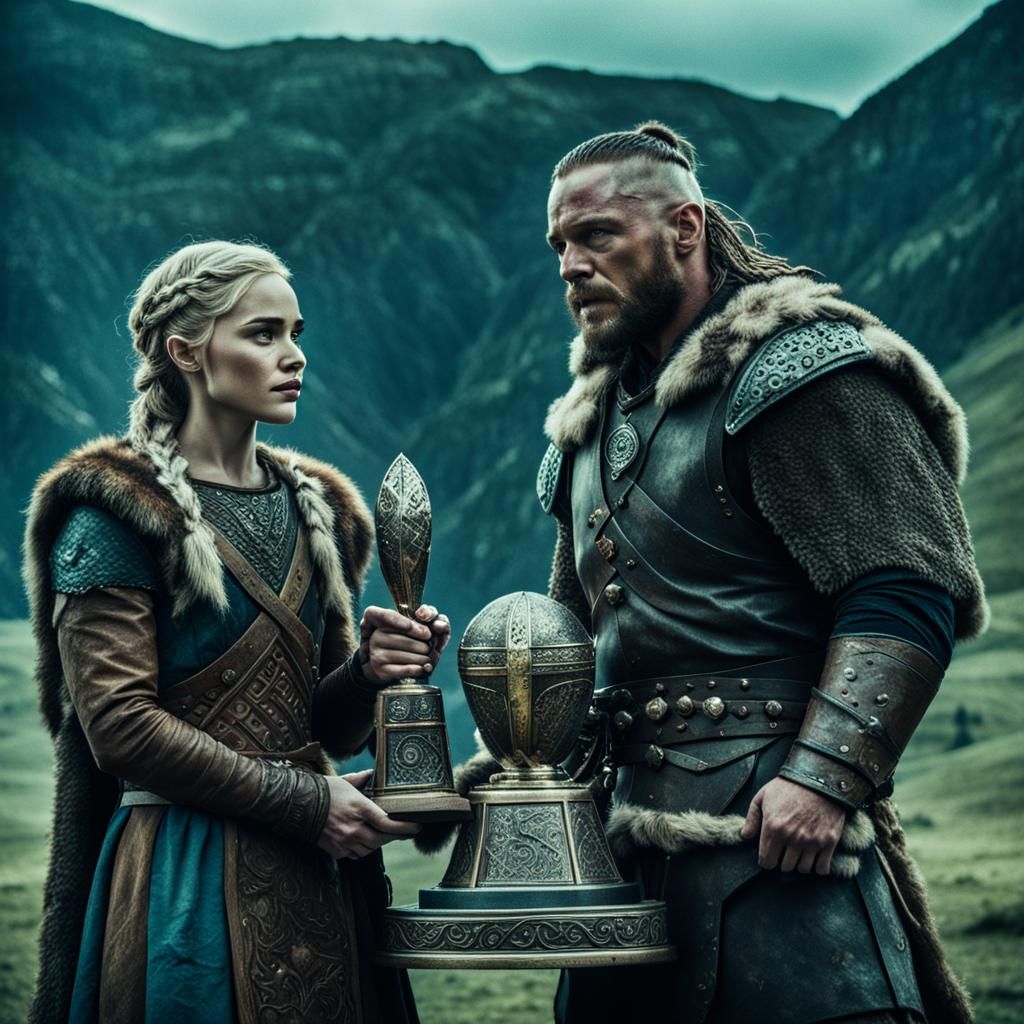 Emilia Clark and Travis Fimmel with Vikings