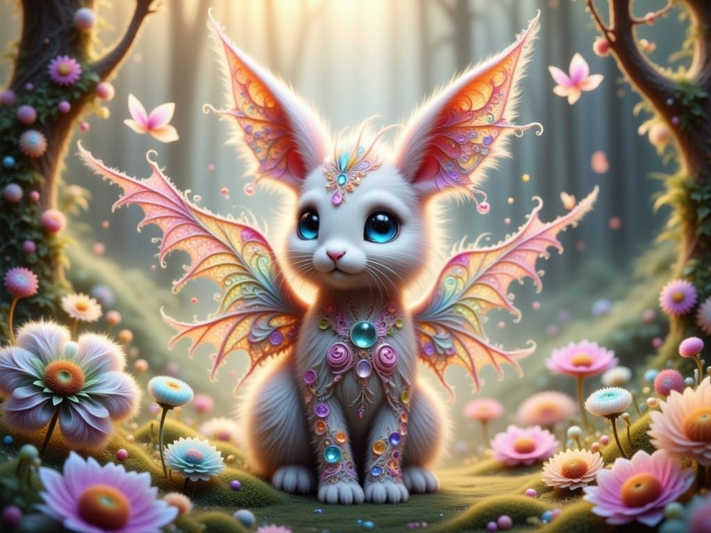 Enchanted Fantasy Rabbit with Fractal Lace Wings