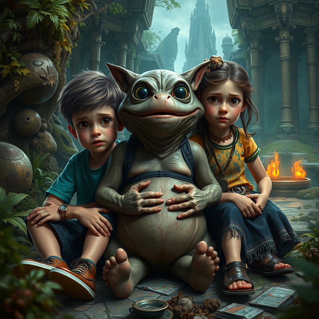 Children and Robot in Mystical Realm