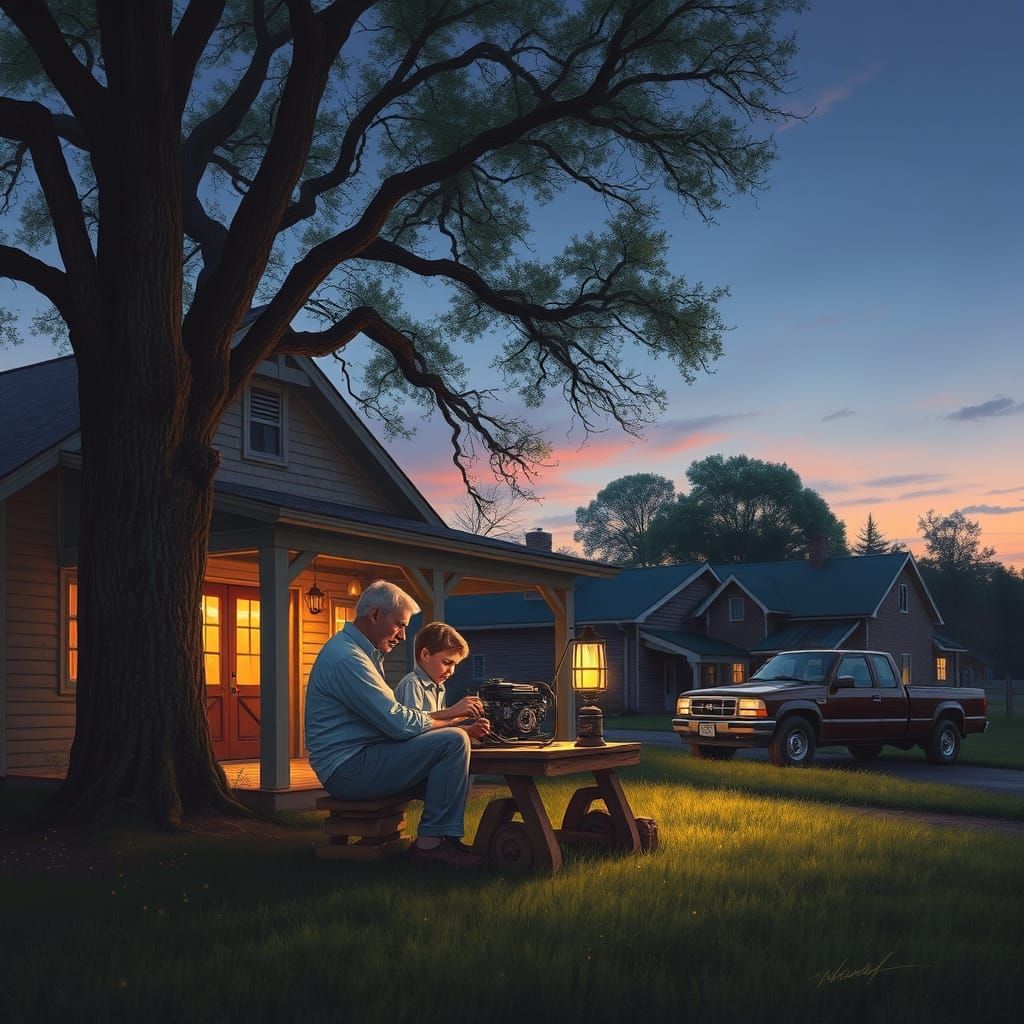 Cozy Dusk Scene: Father and Son Project