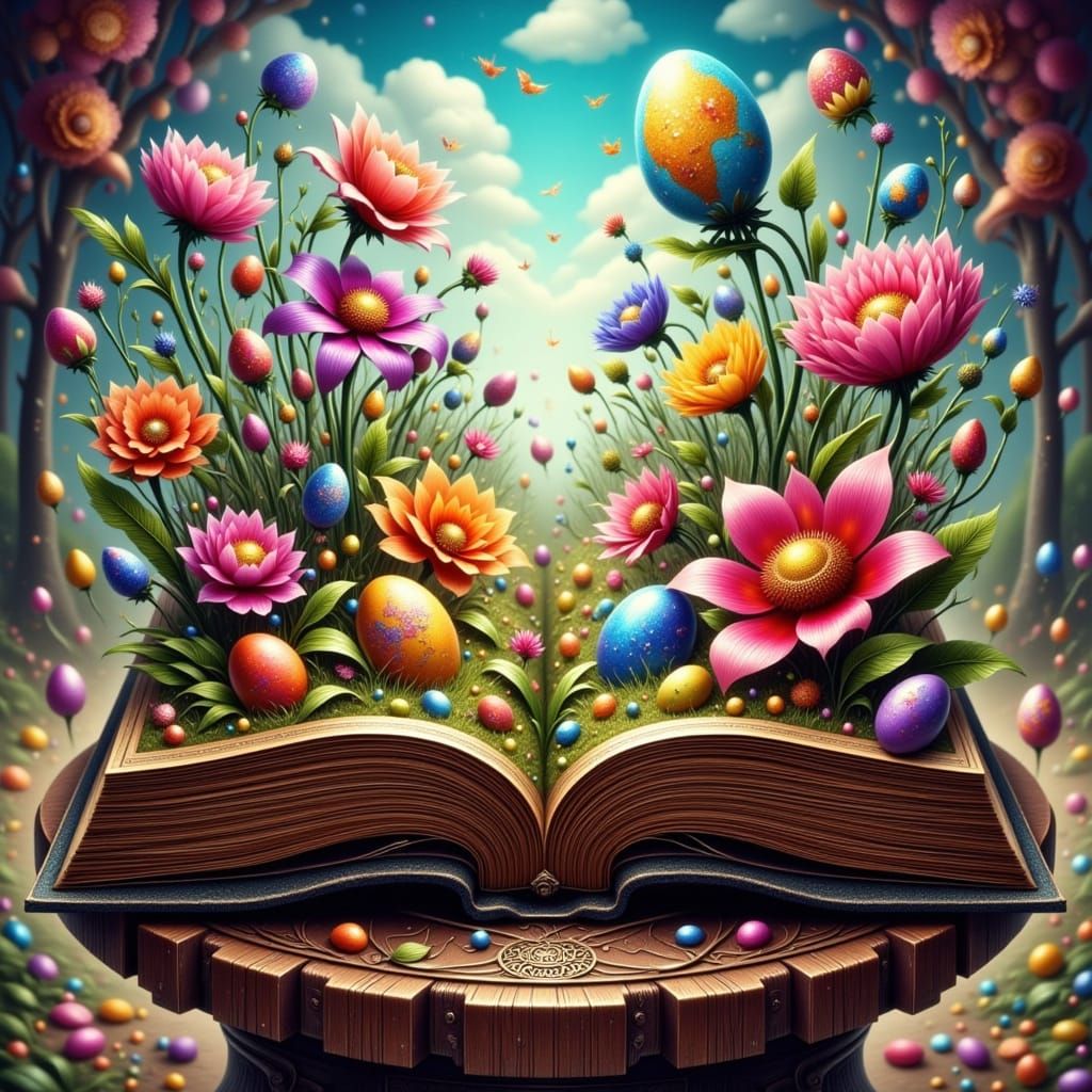 Ancient Leather-Bound Book Reveals Whimsical Easter Garden