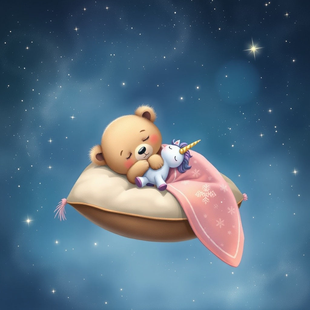 Baby Bear Sleeping in Starry Night Sky