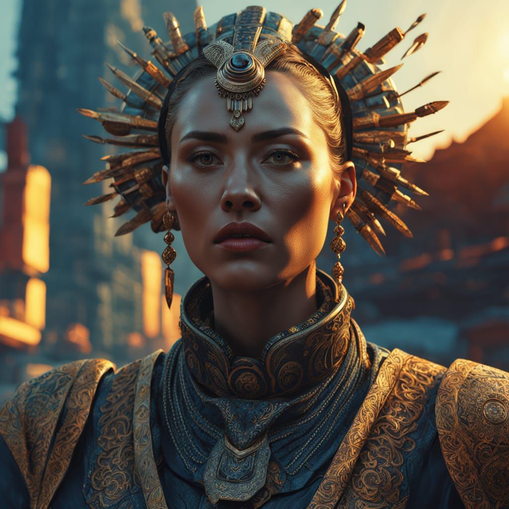 Woman in Futuristic Jewelry: Dark Fantasy Concept Art