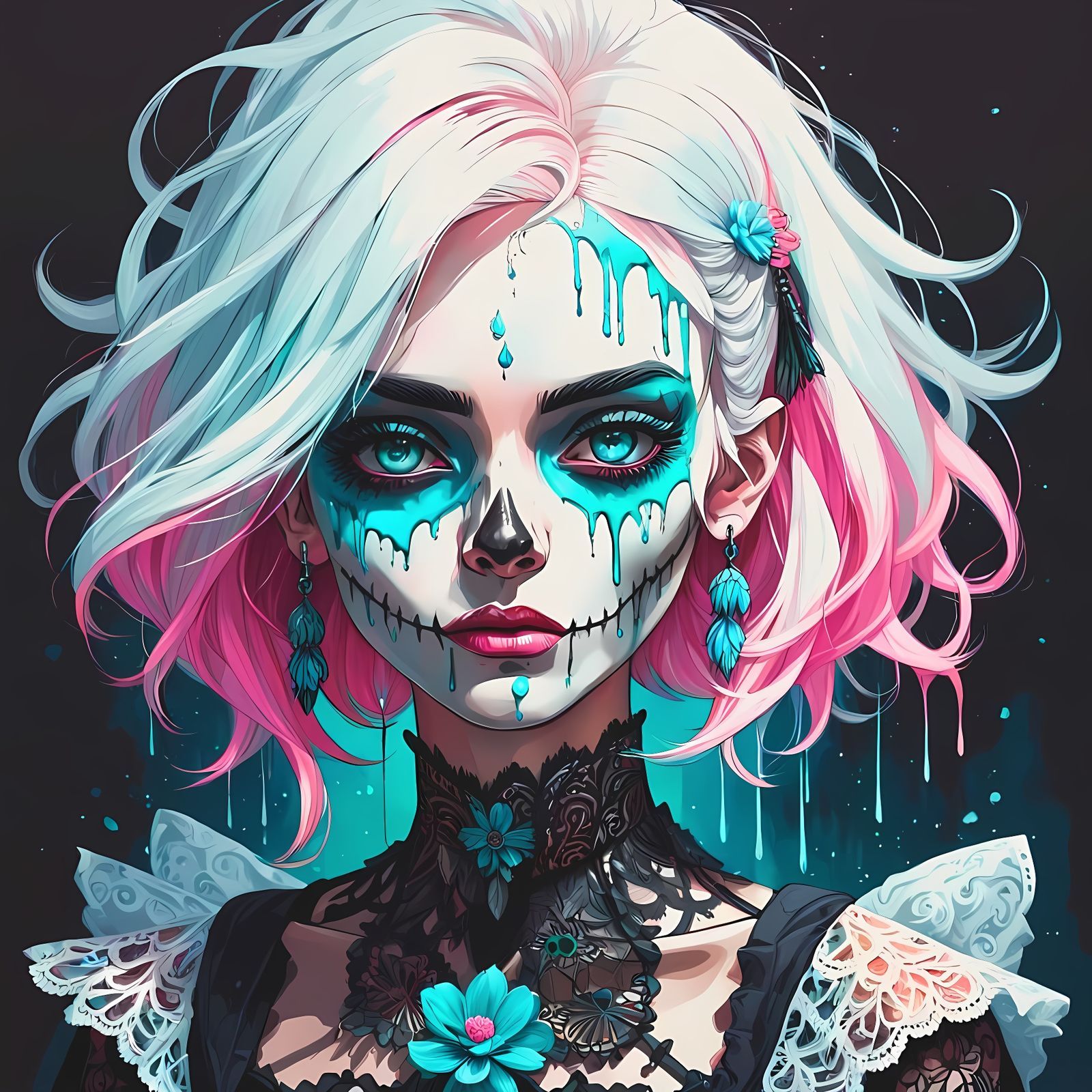 Girl with White Hair in Lowbrow Art Style