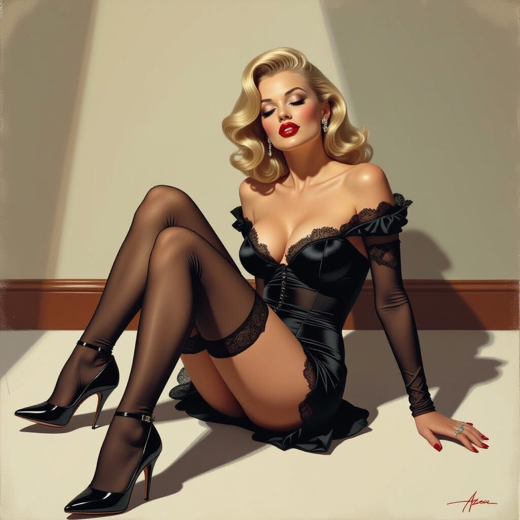 Noir Blonde in Lingerie with Dramatic Lighting