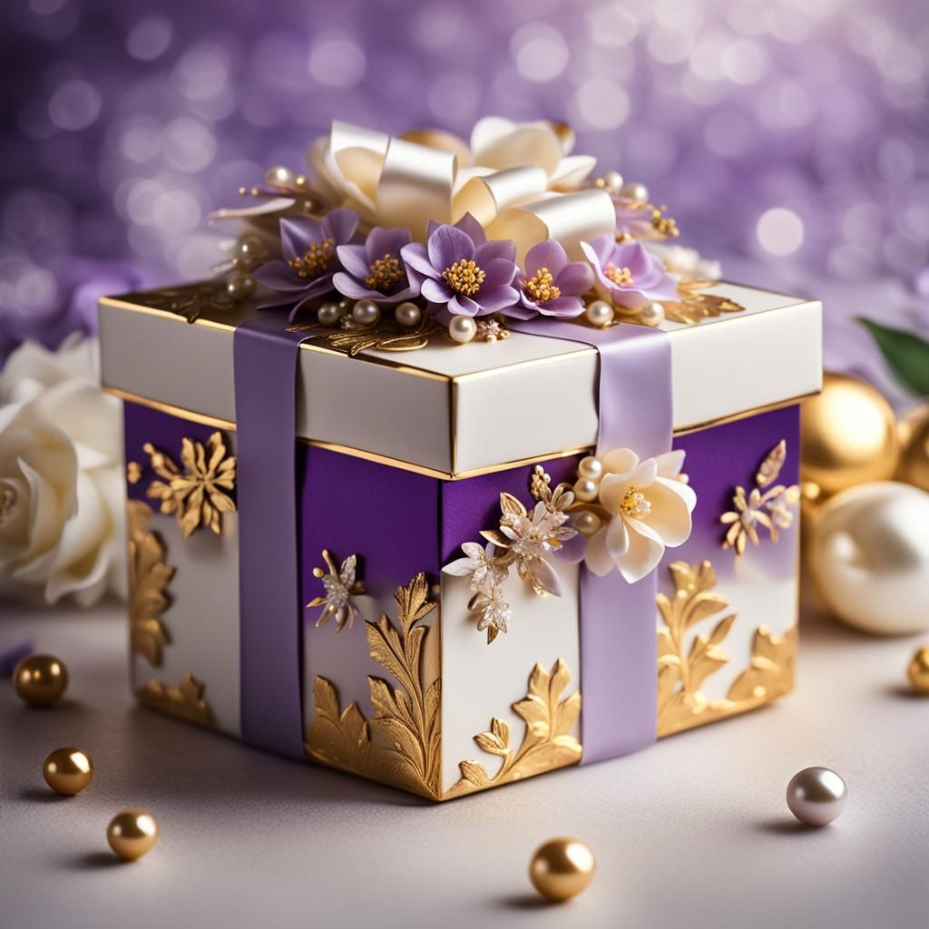 Elegant Gold and Purple Wedding Gift Box