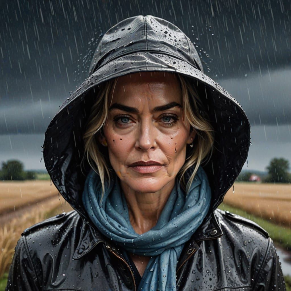 Surreal Ink Portrait of a Strong Woman in the Rain