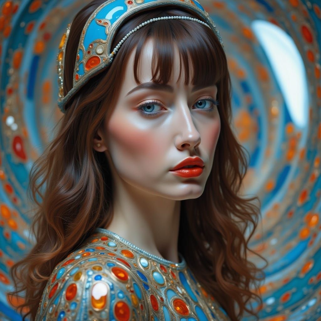 Ethereal Woman Enters Cosmic Vessel in a Vibrant Cyberpunk A...