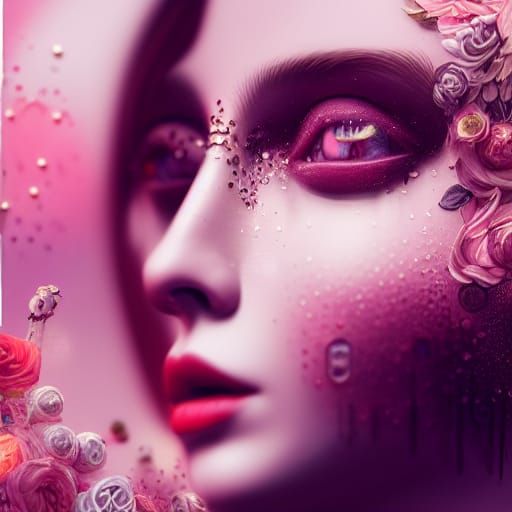 Elaborate Embellished Collage with 3D Liquid Details