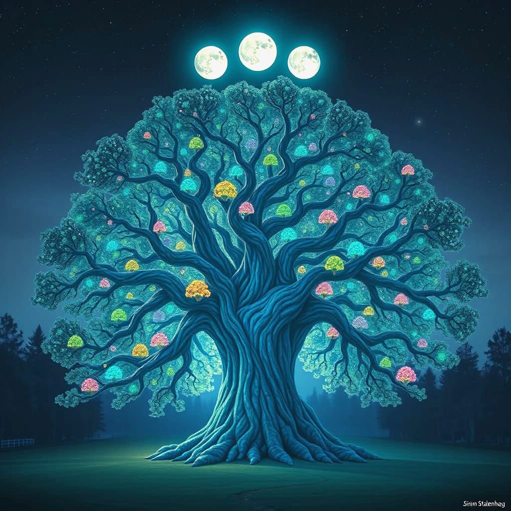 Enchanted World: Gigantic Tree Under Triple Moon