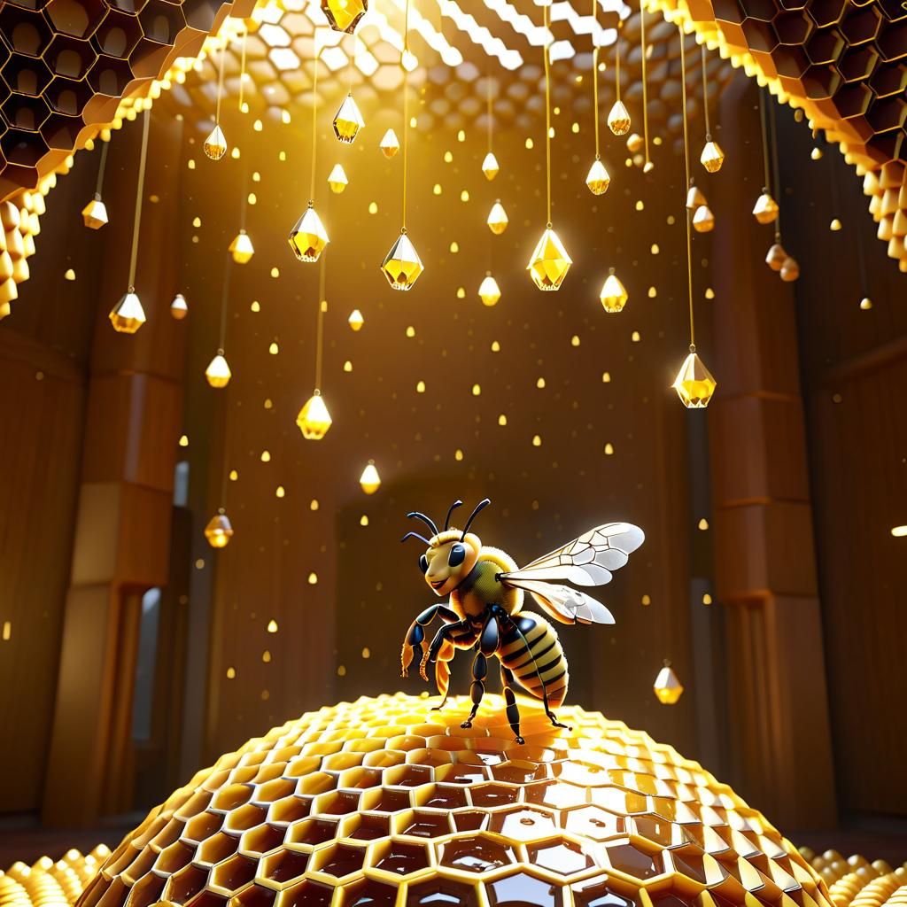 Bee Queen in Honeycomb Dome, Pixar-Style CGI