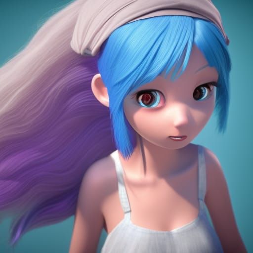 Girl with Blue Hair in Pixar 3D Style