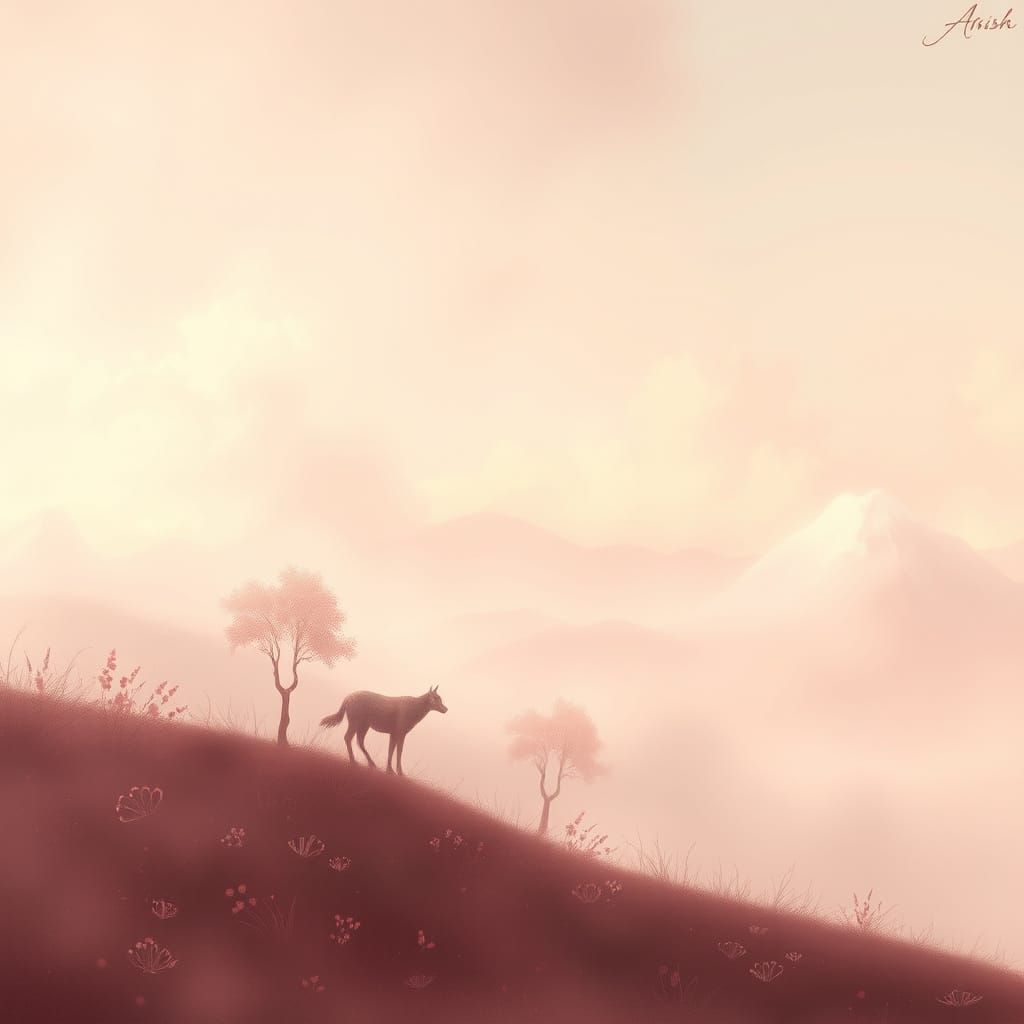 Dreamy Mauve Landscape in Art Nouveau Style