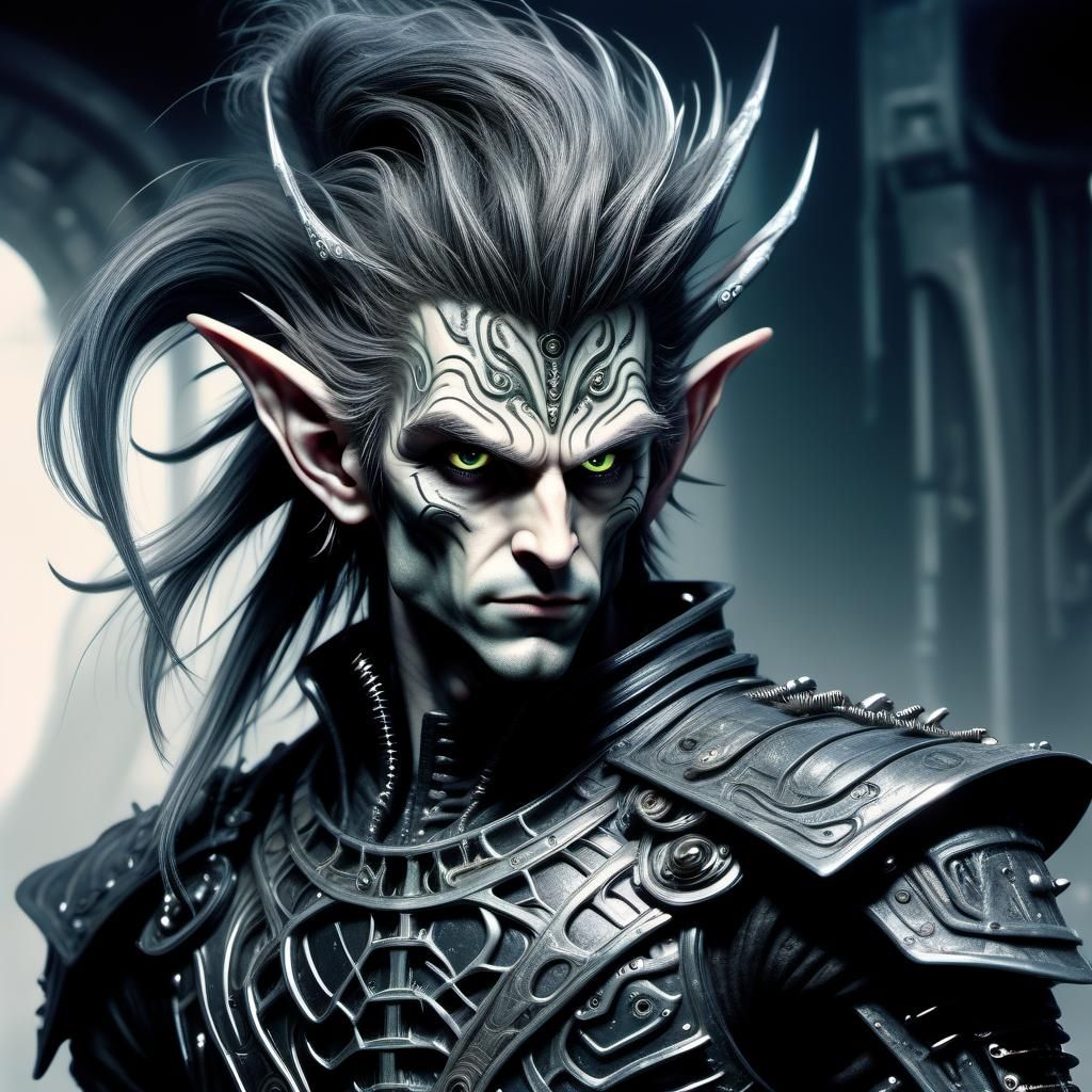Cyberpunk Elf Warrior in Giger Style