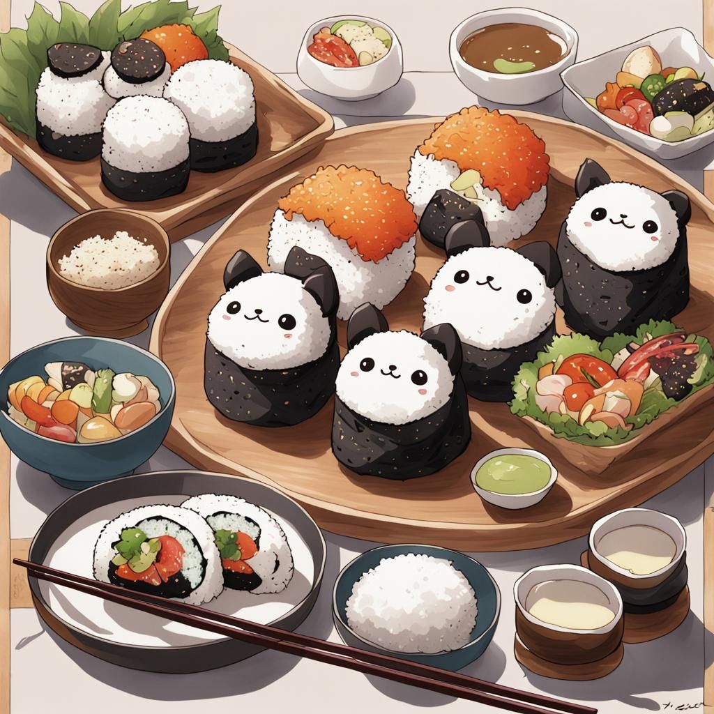 Onigiri Platter in Anime Key Visual Style