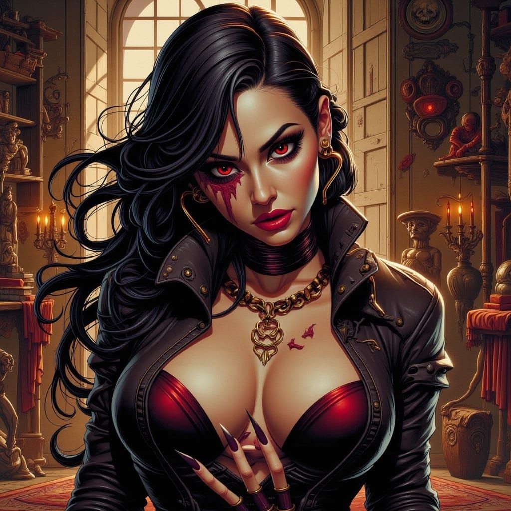 Sinister Woman in Hyperrealistic Graphic Novel Style