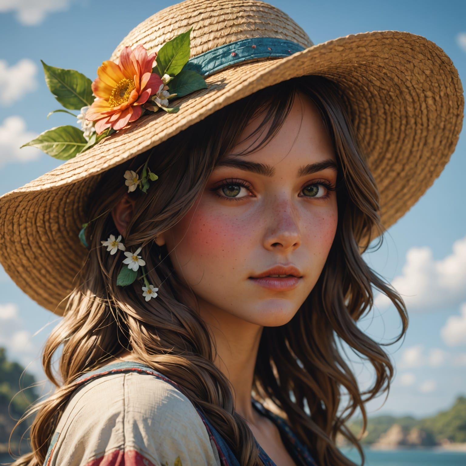 Girl in Straw Hat: Art Nouveau Portrait